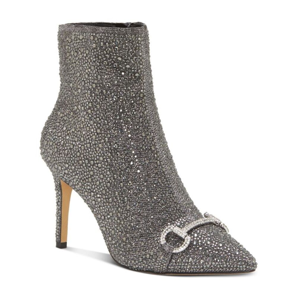 INC Womens Gray Metallic Detail Glitter Ignacia Pointed Toe Stiletto Booties 9 M